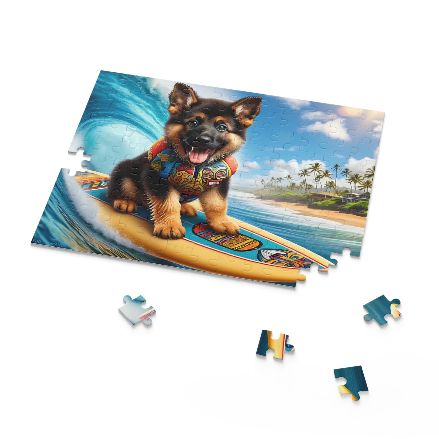 Surf Pups! Surfing German Shepherd Puppy Puzzle 3 - (120, 252, 500-Piece)