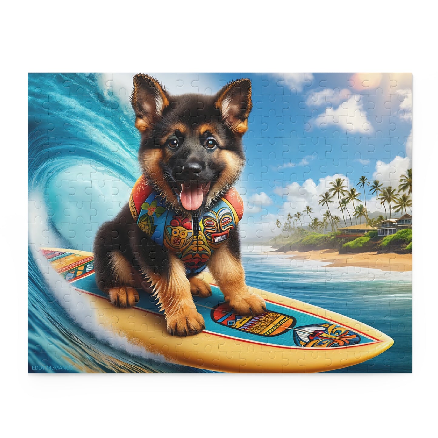 Surf Pups! Surfing German Shepherd Puppy Puzzle 3 - (120, 252, 500-Piece)