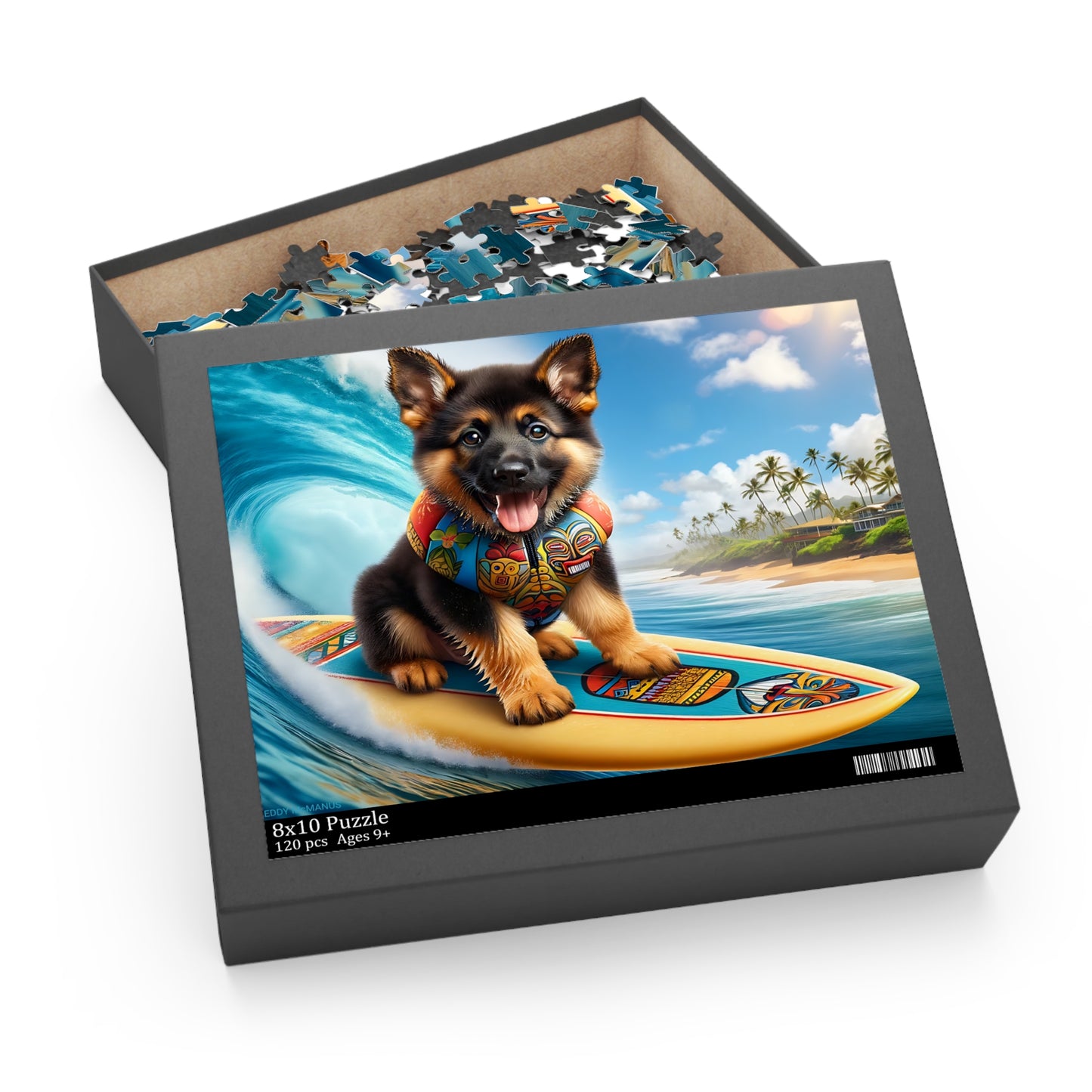 Surf Pups! Surfing German Shepherd Puppy Puzzle 3 - (120, 252, 500-Piece)