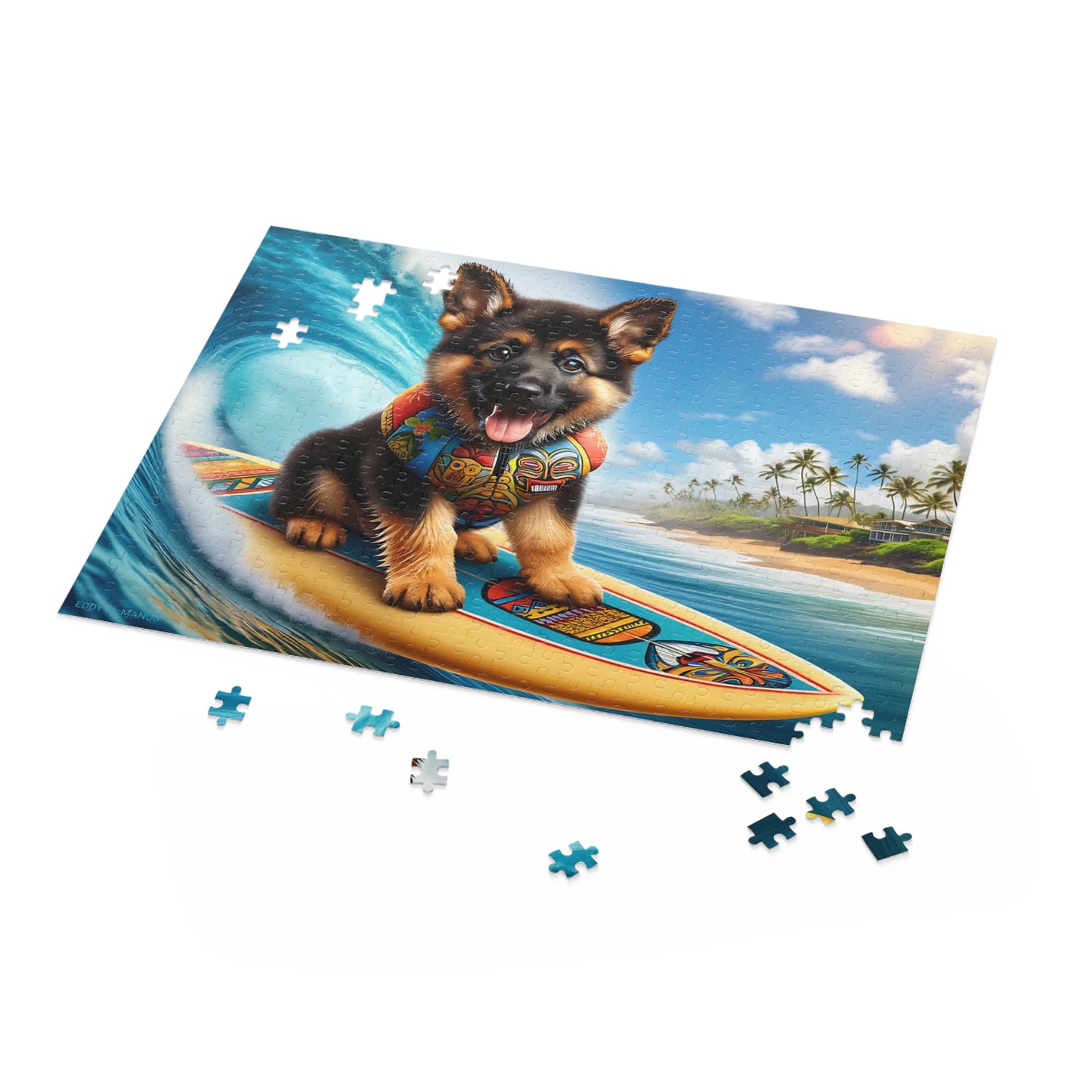 Surf Pups! Surfing German Shepherd Puppy Puzzle 3 - (120, 252, 500-Piece)