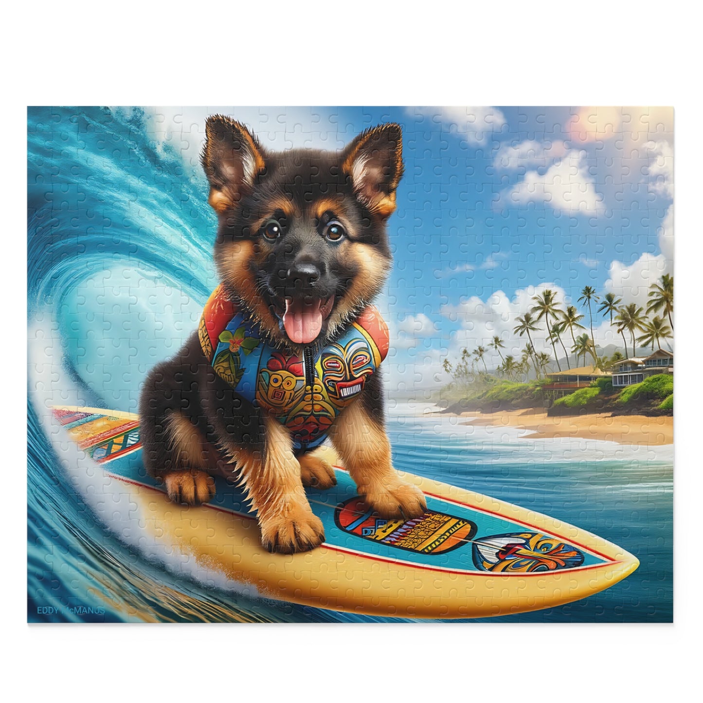 Surf Pups! Surfing German Shepherd Puppy Puzzle 3 - (120, 252, 500-Piece)