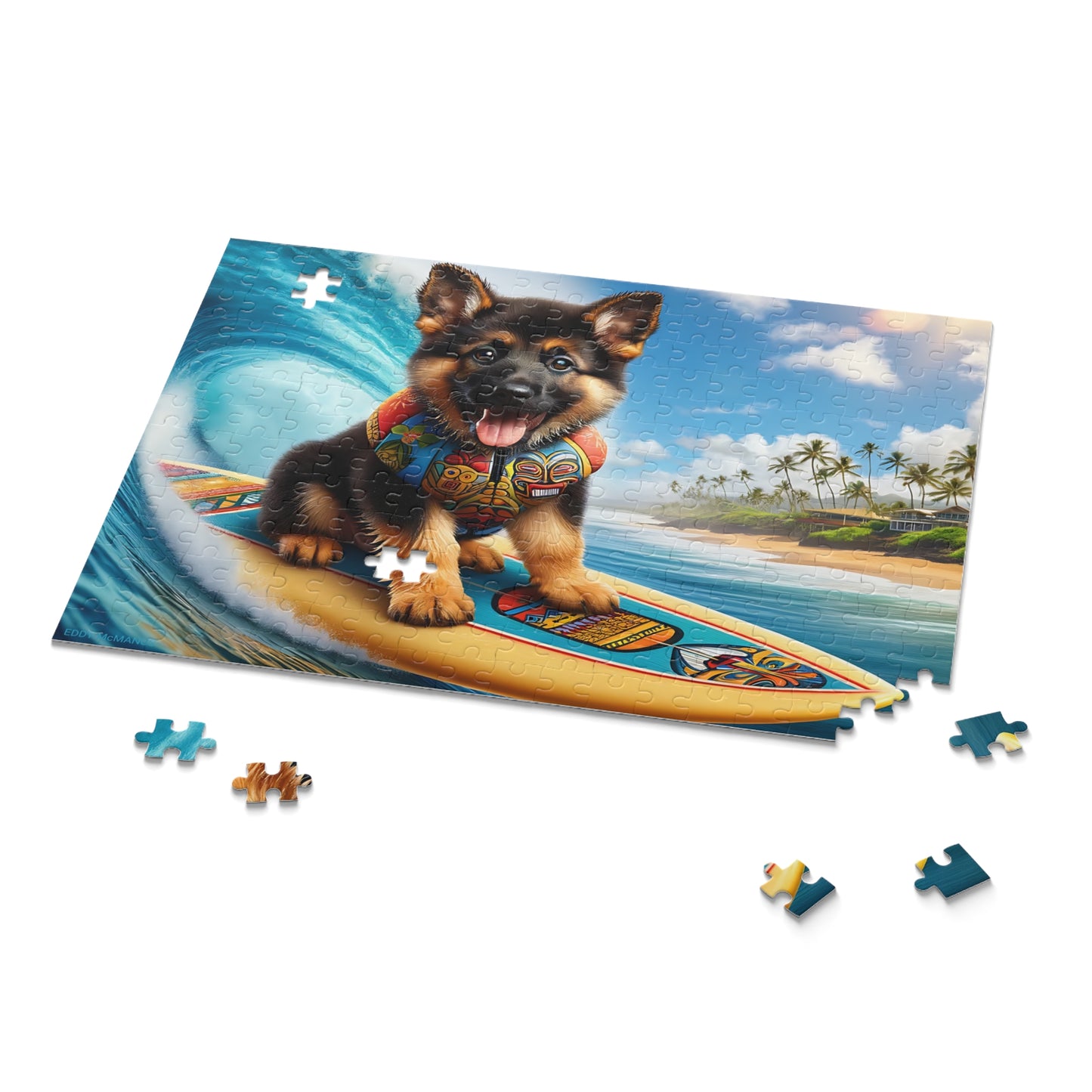 Surf Pups! Surfing German Shepherd Puppy Puzzle 4 - (120, 252, 500-Piece)