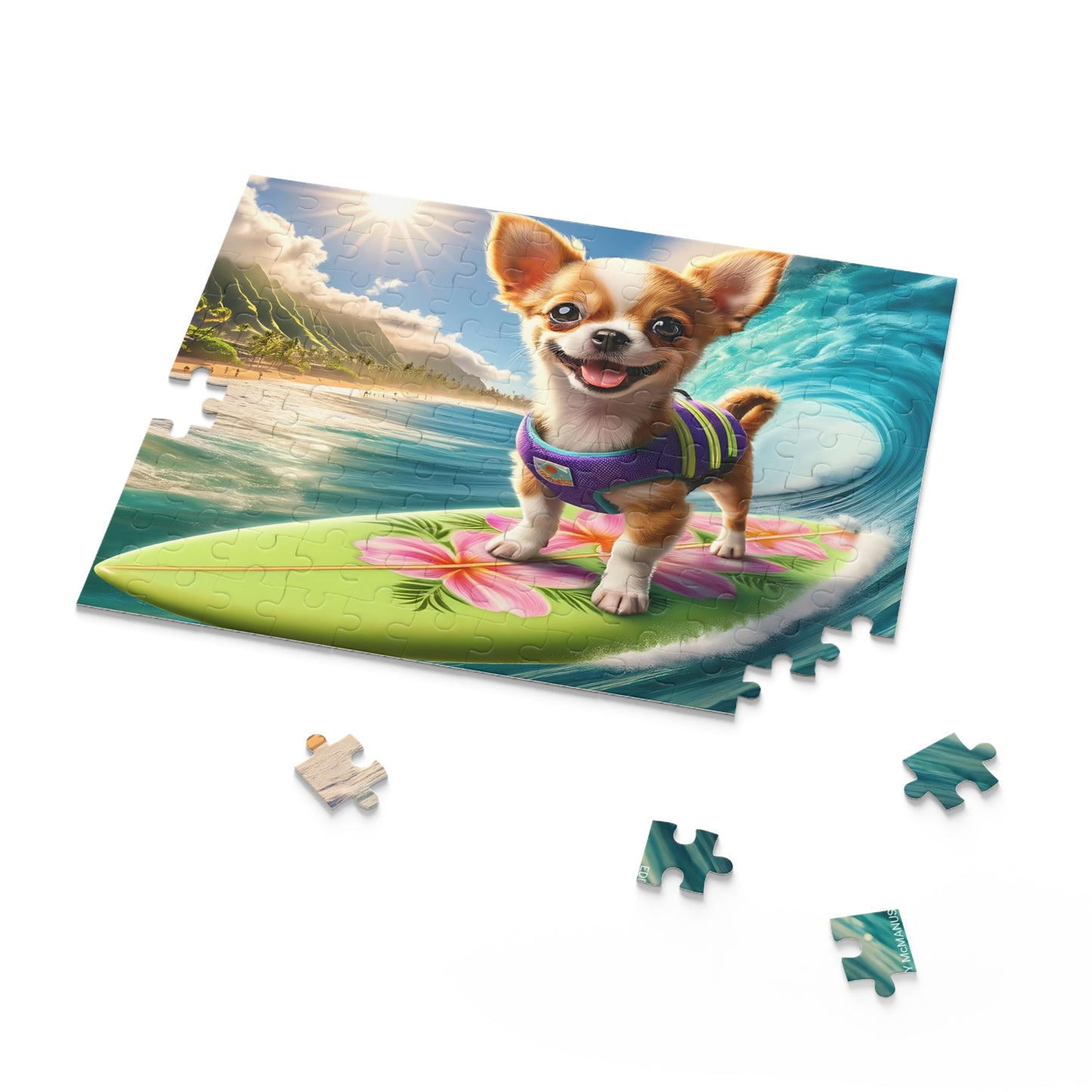 Surf Pups! Surfing Chihuahua Puppy Puzzle 12 - (120, 252, 500-Piece)