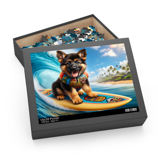 Surf Pups! Surfing German Shepherd Puppy Puzzle 4 - (120, 252, 500-Piece)