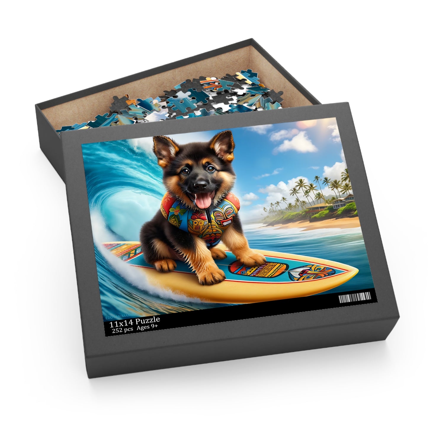 Surf Pups! Surfing German Shepherd Puppy Puzzle 3 - (120, 252, 500-Piece)