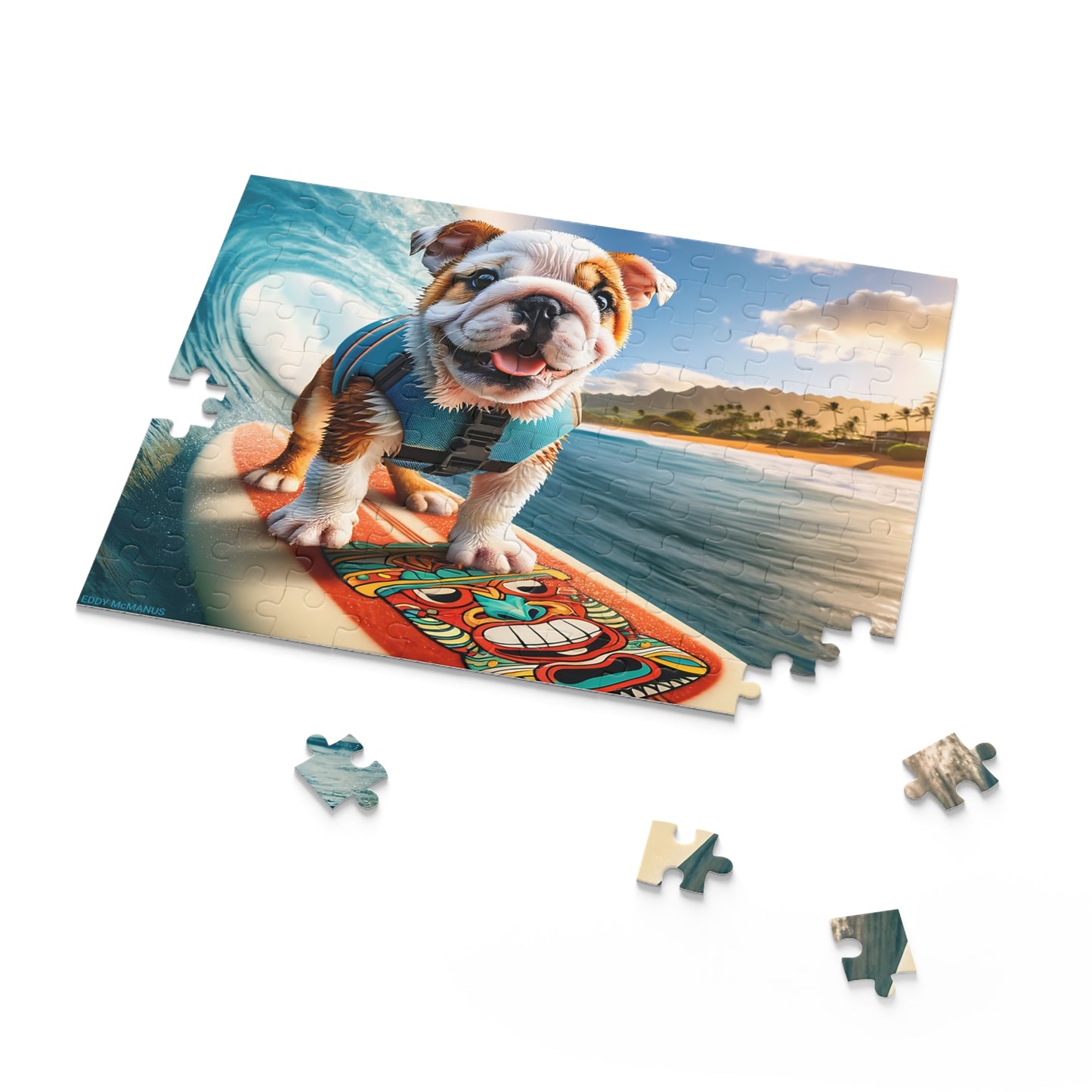 Surf Pups! Surfing English Bulldog Puppy Puzzle 4 - (120, 252, 500-Piece)