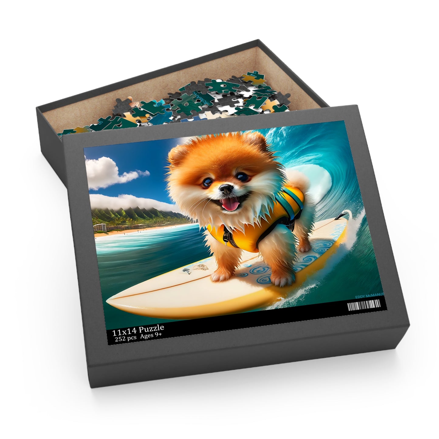 Surf Pups! Surfing Pomeranian Puppy Puzzle 10 - (120, 252, 500-Piece)