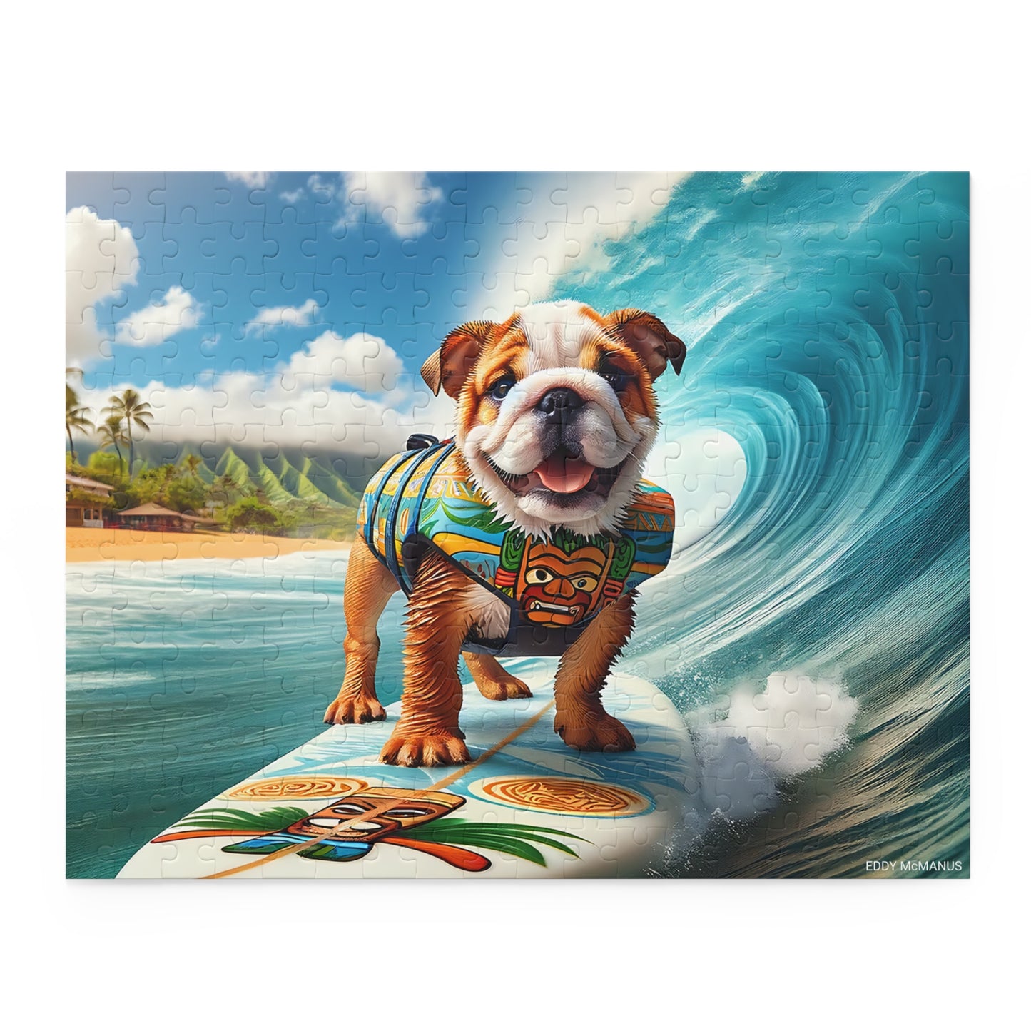 Surf Pups! Surfing English Bulldog Puppy Puzzle 2 - (120, 252, 500-Piece)