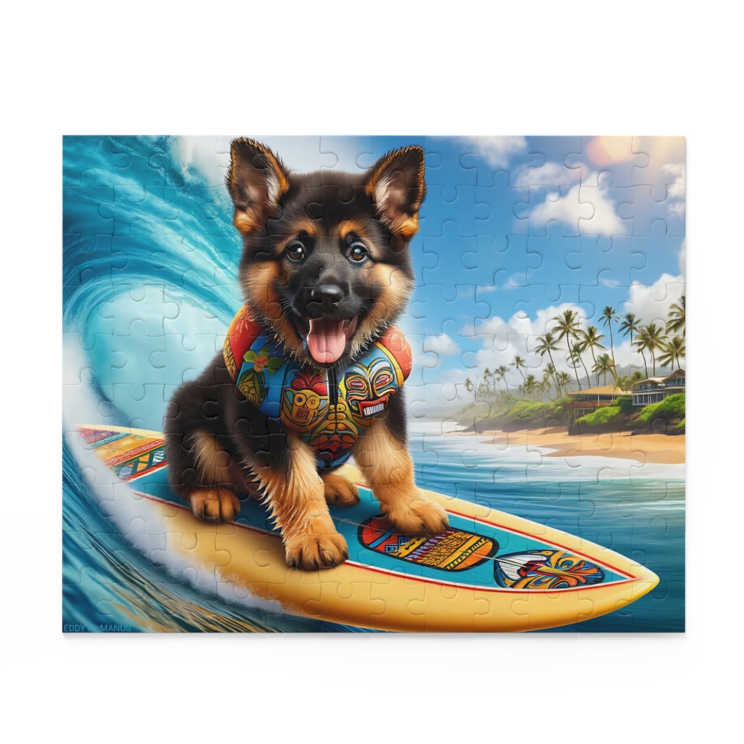 Surf Pups! Surfing German Shepherd Puppy Puzzle 3 - (120, 252, 500-Piece)